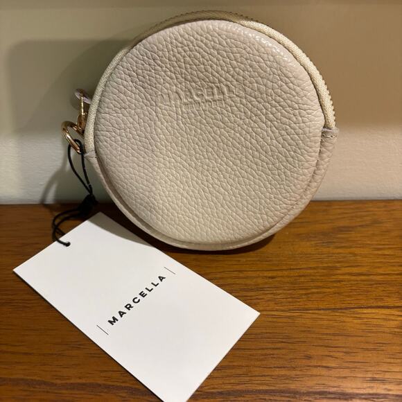 Marcella NYC Handbags - Marcella NYC Maiya Bone Pebbled Italian Leather Circle Coin Purse Quiet Luxury